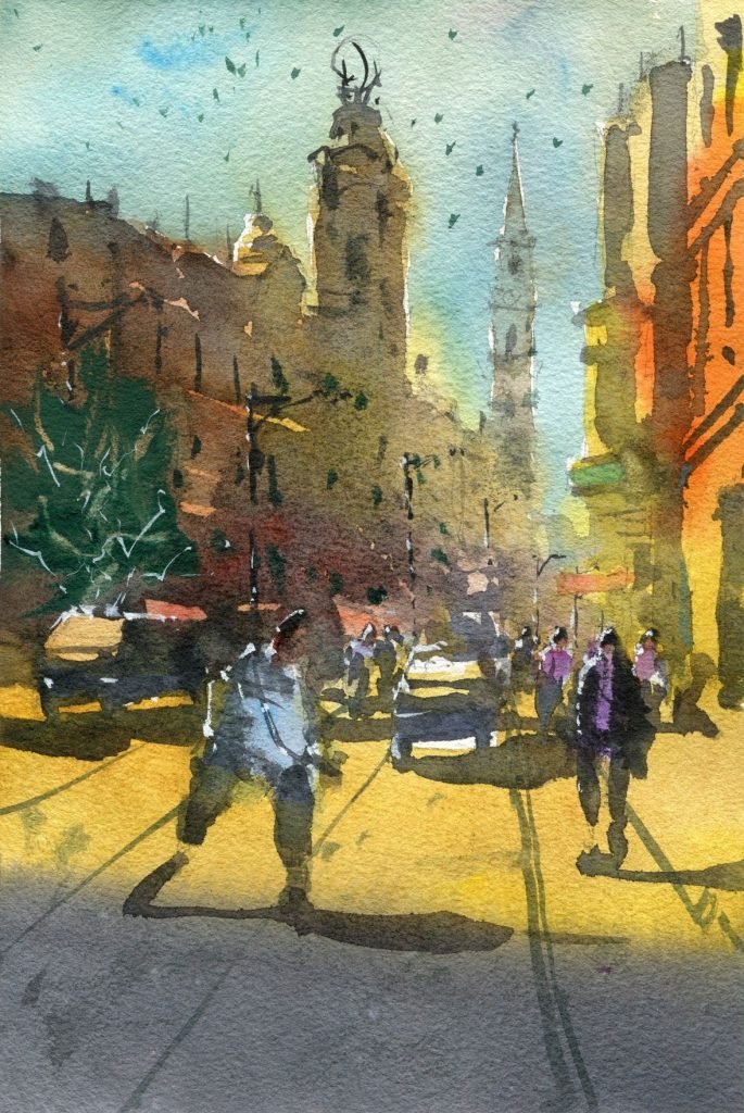 How to Draw and Paint London and Santorini - london watercolor painting