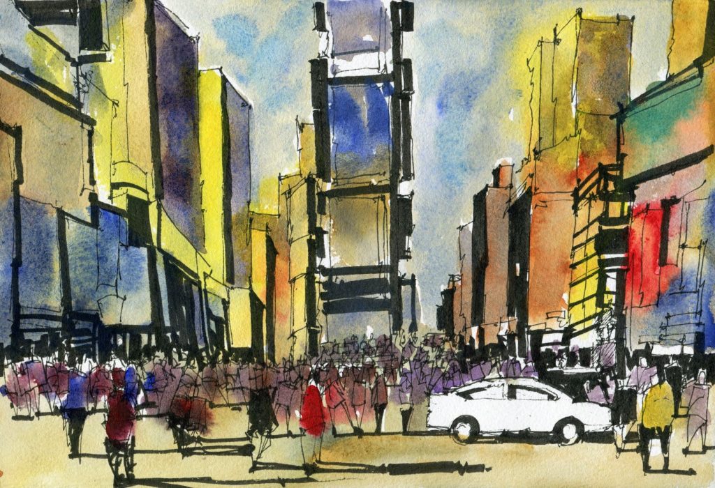 New York Watercolor Learn Graphic Line and Wash Style